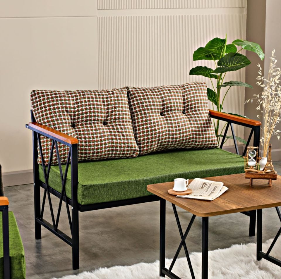 Yeşil Kazayağı Balkon, Bahçe, Mutfak, Cafe, Ofis Mobilyası 2+1+1 Takım