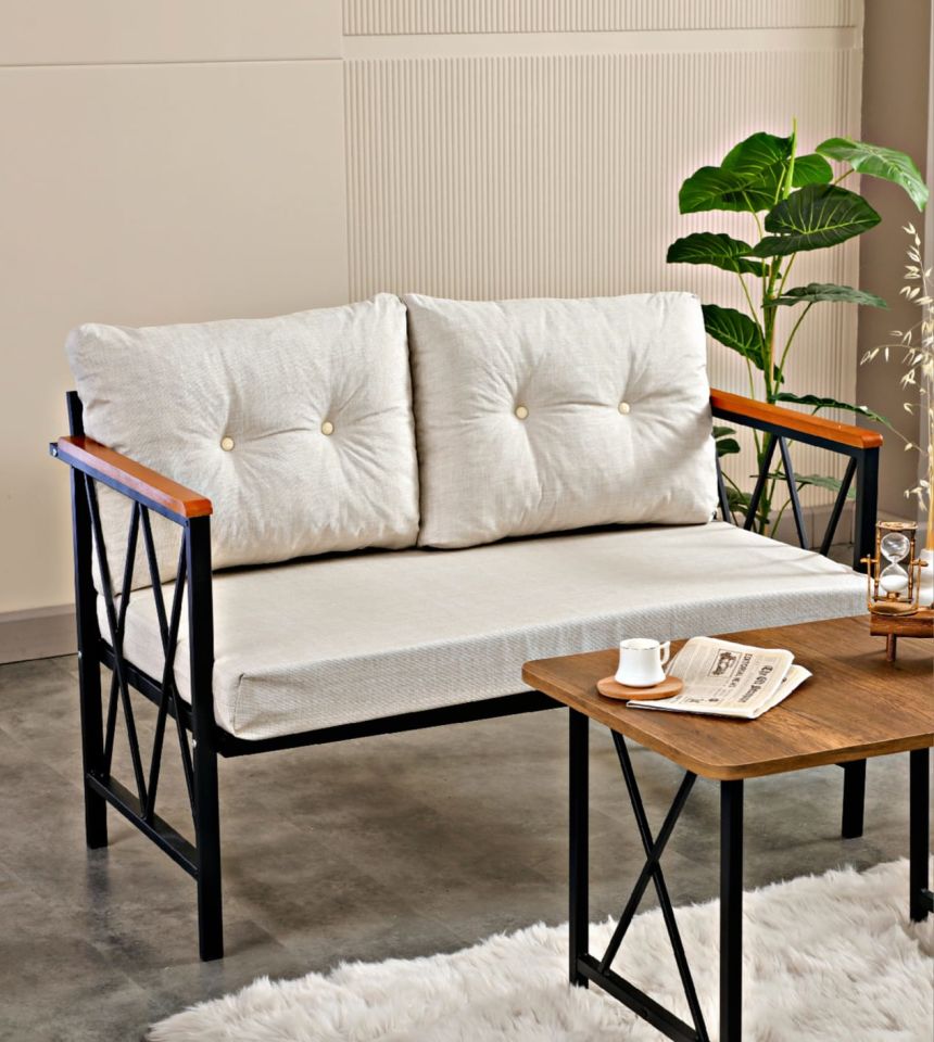 Krem Balkon, Bahçe, Mutfak, Cafe, Ofis Mobilyası 2+1+1 Takım