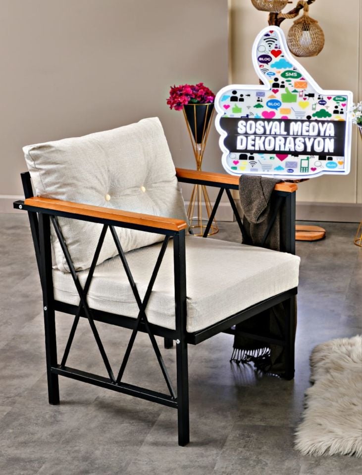 Krem Balkon, Bahçe, Mutfak, Cafe, Ofis Mobilyası 2+1+1 Takım