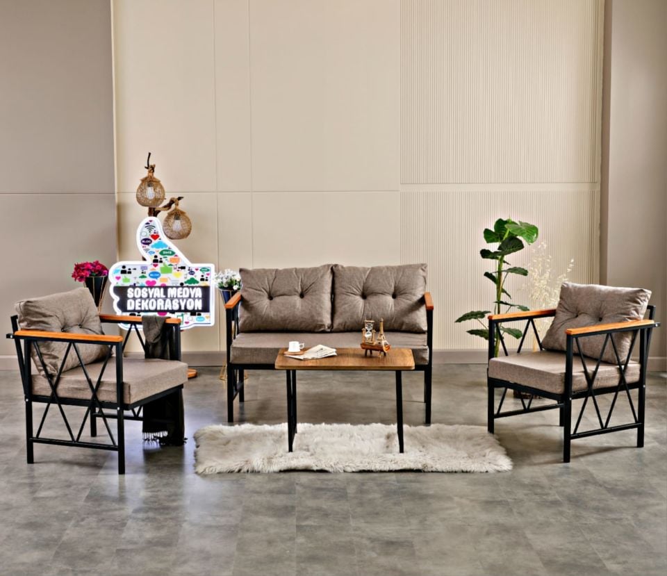 Kahverengi Balkon, Bahçe, Mutfak, Cafe, Ofis Mobilyası 2+1+1 Takım