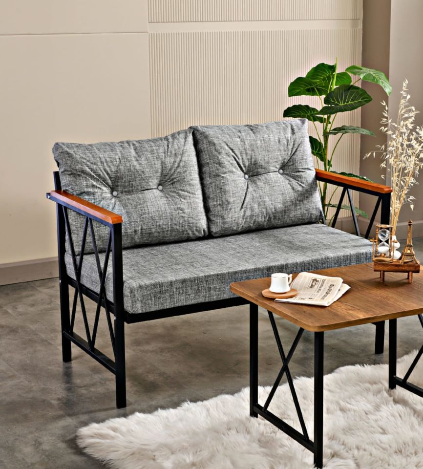 Gri Balkon, Bahçe, Mutfak, Cafe, Ofis Mobilyası 2+1+1 Takımi