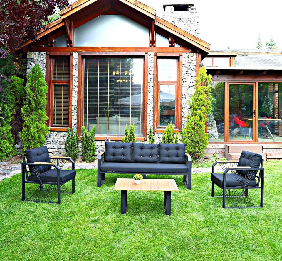 Siyah Yelpaze Balkon, Bahçe, Cafe, Ofis 3+1+1 Takım