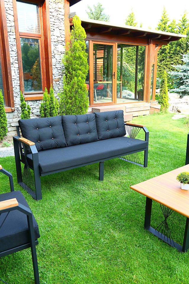 Siyah Yelpaze Balkon, Bahçe, Cafe, Ofis 3+1+1 Takım