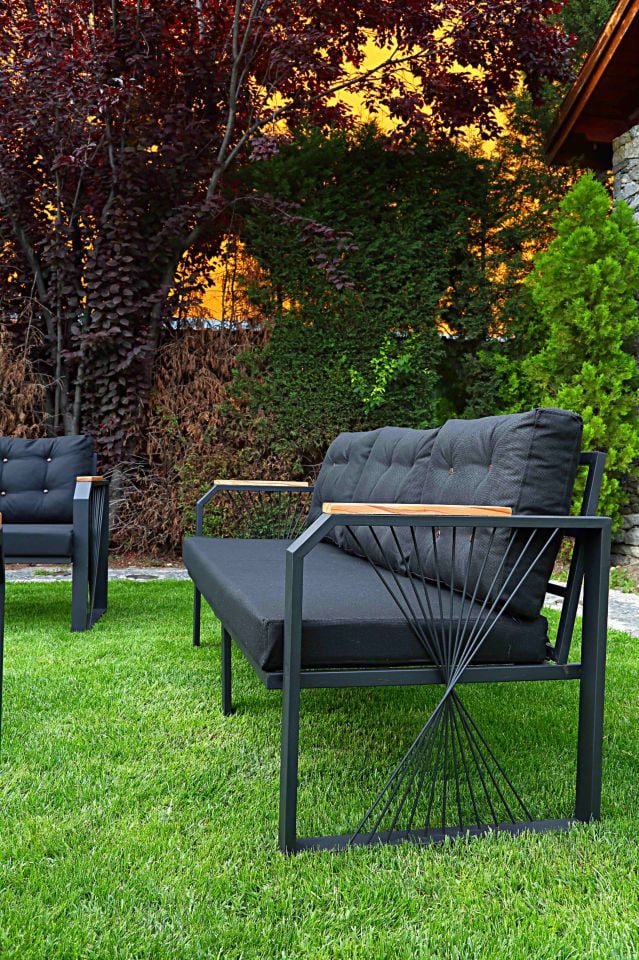 Siyah Yelpaze Balkon, Bahçe, Cafe, Ofis 3+1+1 Takım