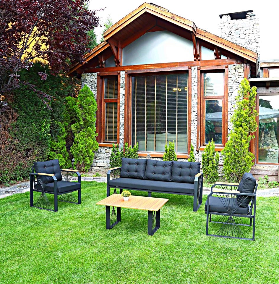 Siyah Yelpaze Balkon, Bahçe, Cafe, Ofis 3+1+1 Takım