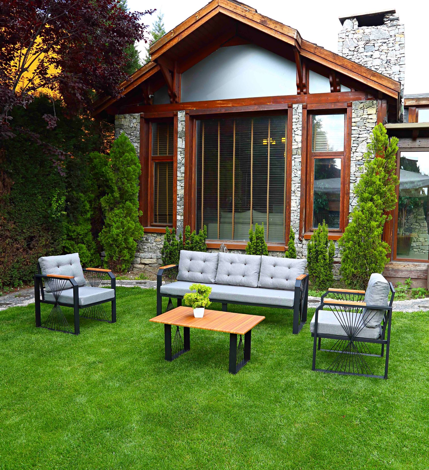 Gri Yelpaze Balkon, Bahçe, Cafe, Ofis 3+1+1 Takım