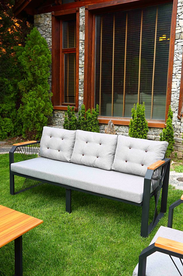 Gri Yelpaze Balkon, Bahçe, Cafe, Ofis 3+1+1 Takım
