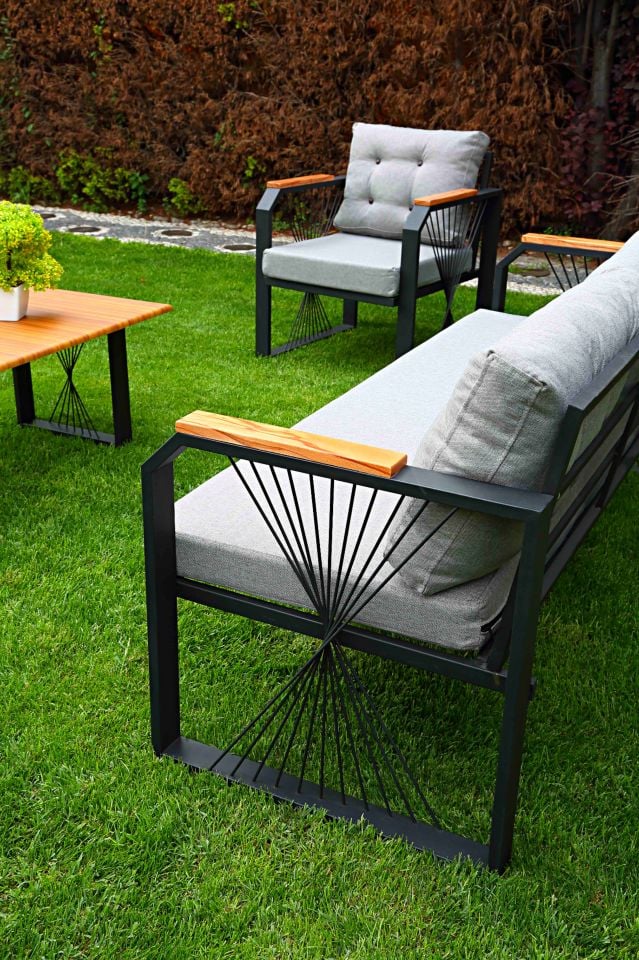 Gri Yelpaze Balkon, Bahçe, Cafe, Ofis 3+1+1 Takım