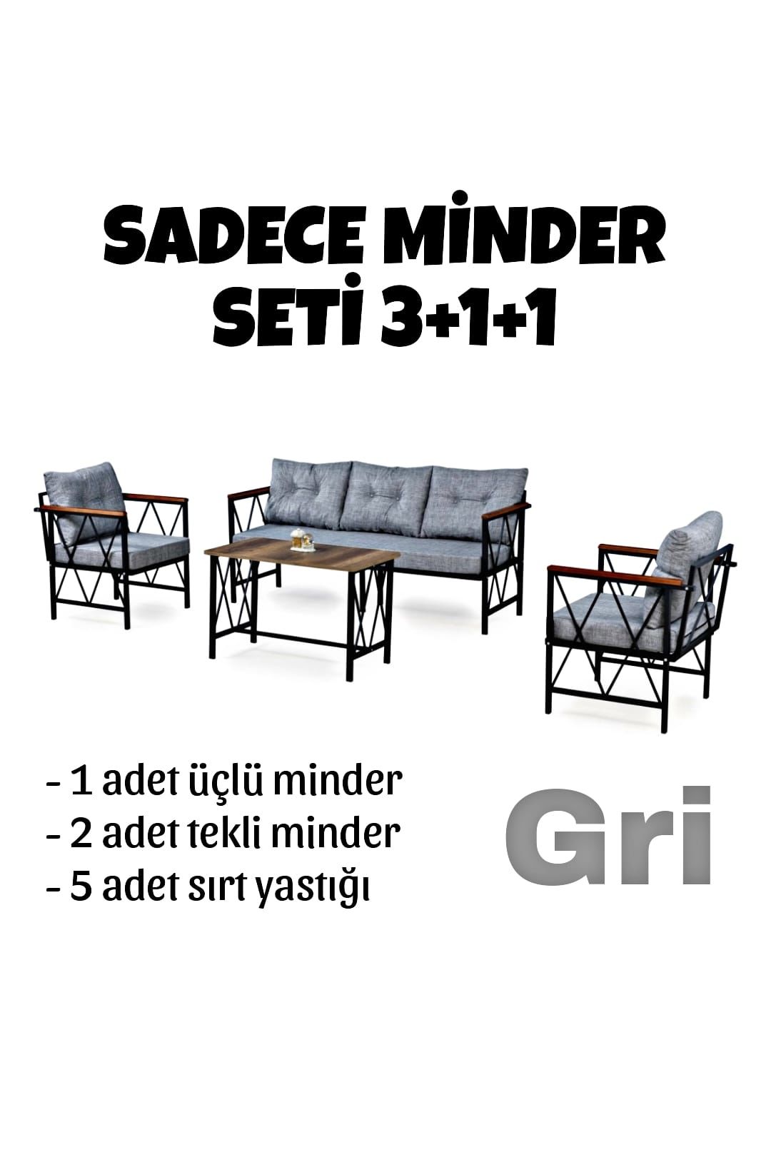 3+1+1 Gri Takım Minder Satışı! ( 5 Adet Sırt yastık + 2 Adet Tekli Minder + 1 Adet 3lü Minder)
