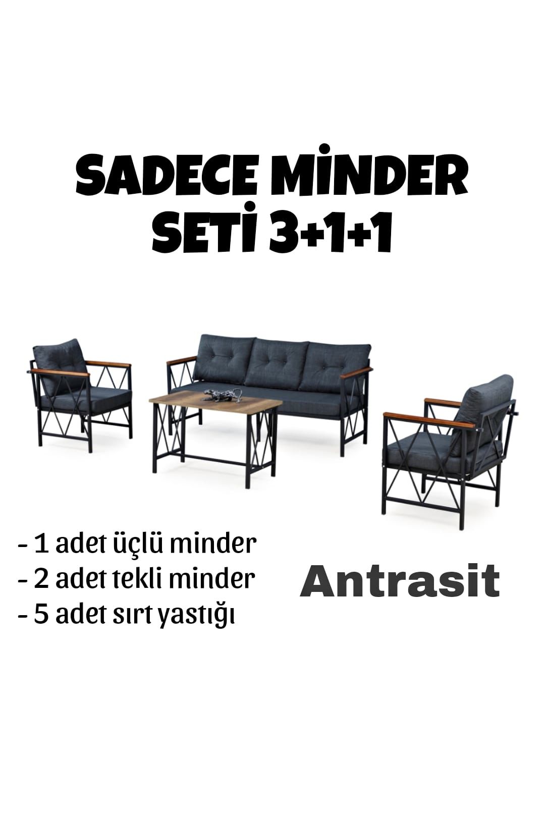 3+1+1 Antrasit Takım Minder Satışı! ( 5 Adet Sırt yastık + 2 Adet Tekli Minder + 1 Adet 3lü Minder)
